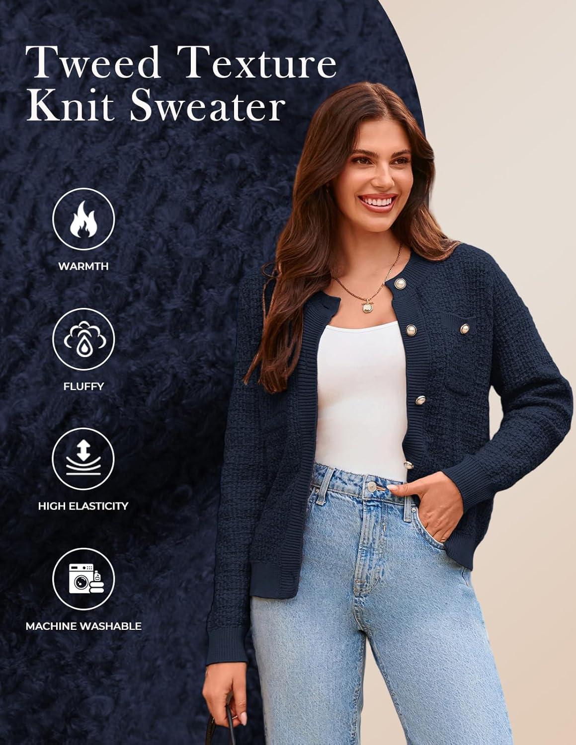 imageGRACE KARIN Womens Open Front Button Down Long Sleeve Texture Knit Cardigan Sweaters with PocketsRoyal Blue