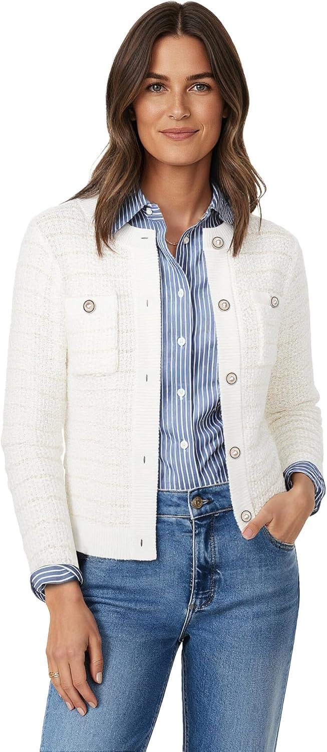 imageGRACE KARIN Womens Open Front Button Down Long Sleeve Texture Knit Cardigan Sweaters with PocketsWhite