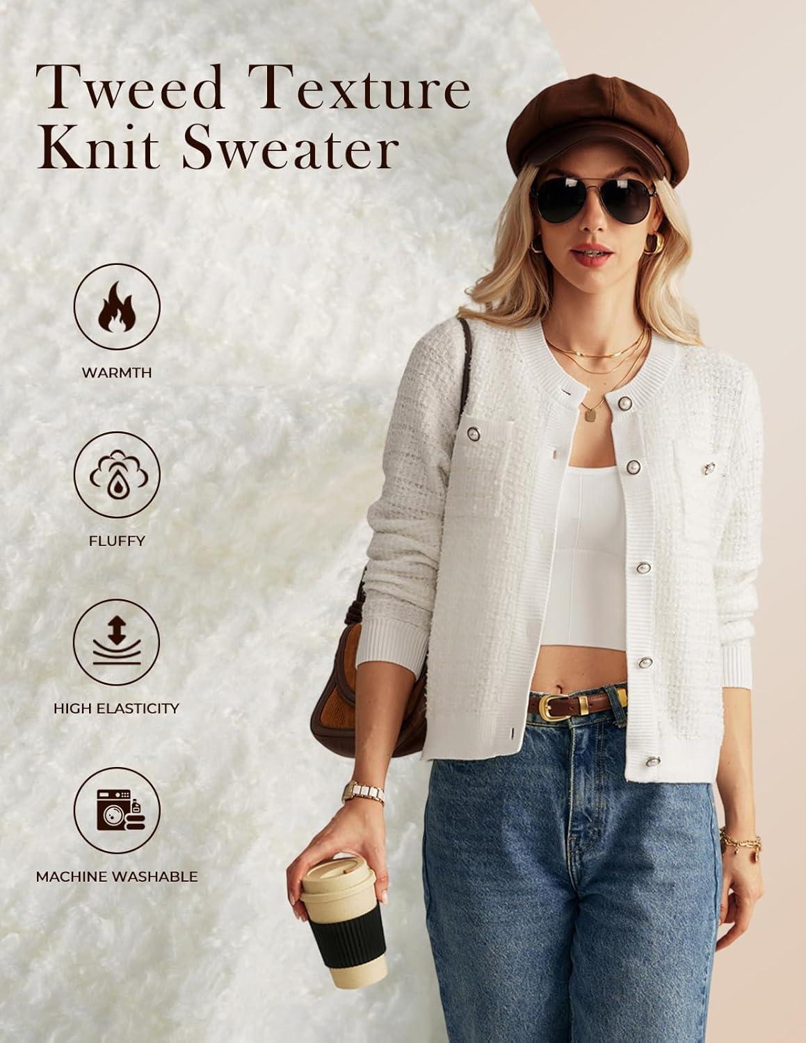 imageGRACE KARIN Womens Open Front Button Down Long Sleeve Texture Knit Cardigan Sweaters with PocketsWhite