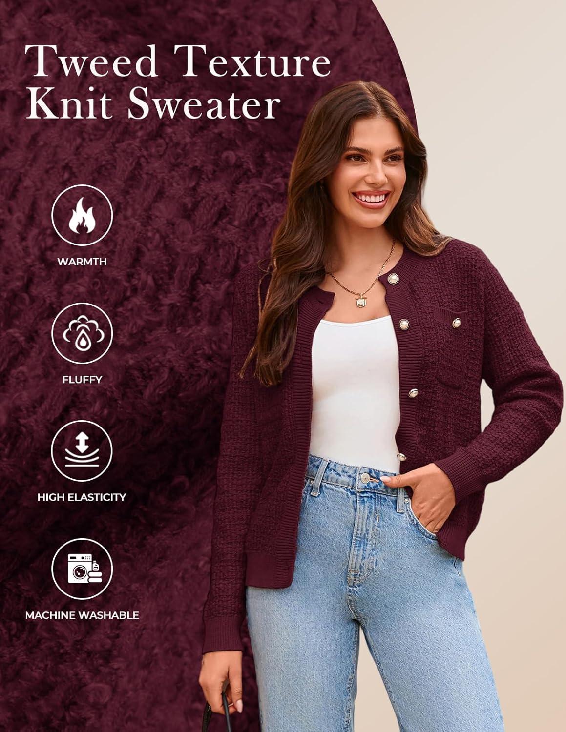 imageGRACE KARIN Womens Open Front Button Down Long Sleeve Texture Knit Cardigan Sweaters with PocketsWine Red