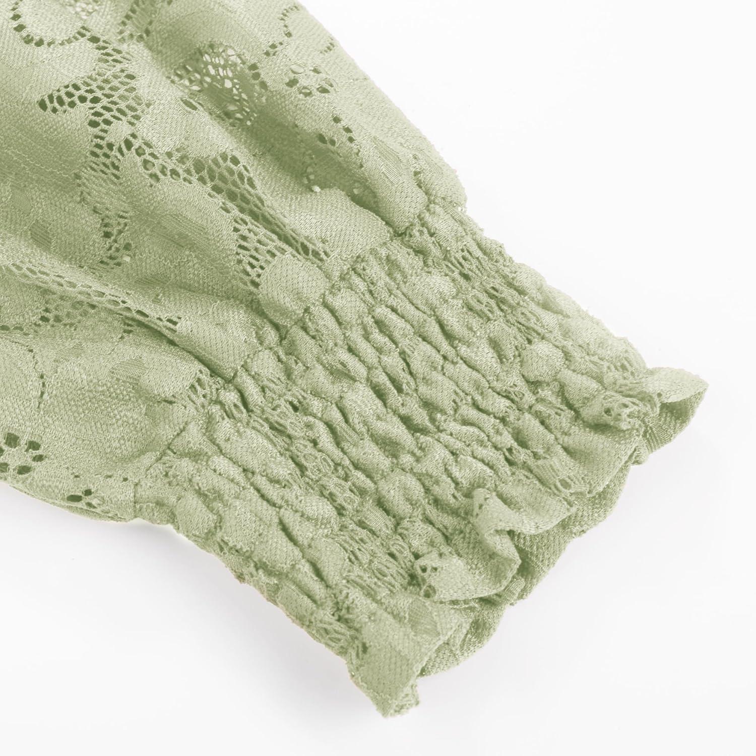 imageGRACE KARIN Womens Tops Dressy Casual Elegant Lace Sleeve Shirts Wrap Ruched Blouses 2026 Spring Fashion OutfitsBean Green