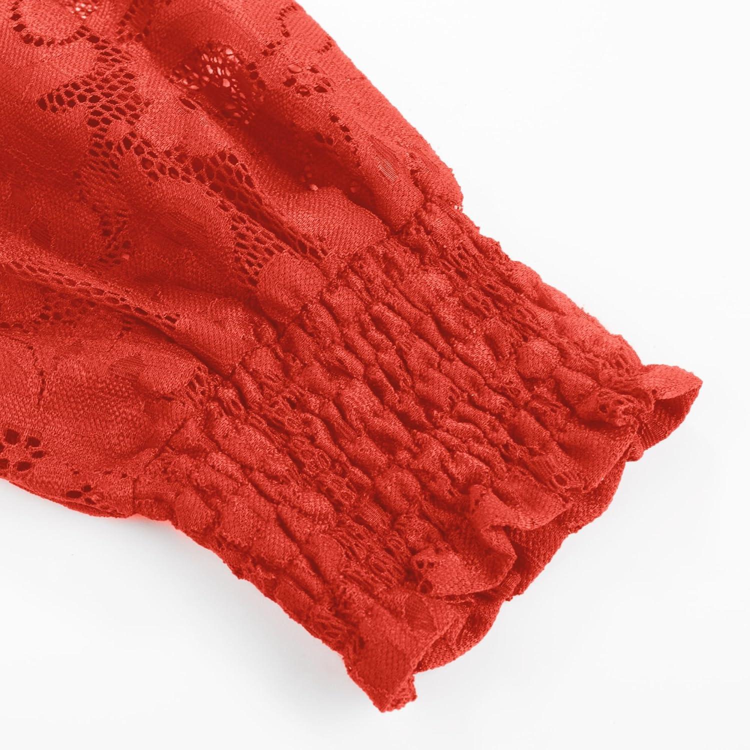 imageGRACE KARIN Womens Tops Dressy Casual Elegant Lace Sleeve Shirts Wrap Ruched Blouses 2026 Spring Fashion OutfitsRed