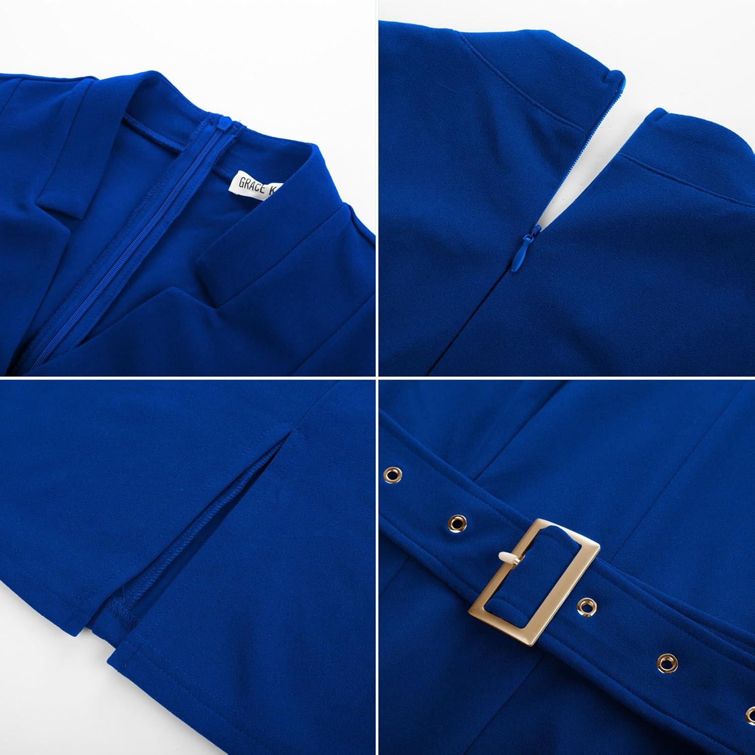 imageGRACE KARIN Womens Work Dress 34 Sleeve V Neck Bodycon Sheath Dress Zipper Up Office Business Dresses with BeltRoyal Blue