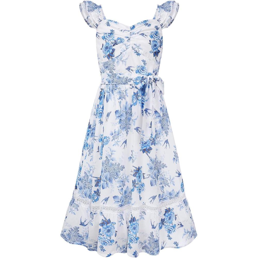 imageGRACE KARIN Girls Floral Spring Summer Dresses 714 Easter Flower Girl Maxi Dress Party Flutter Sleeve Holiday SundressBlue Floral