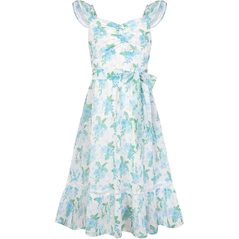 imageGRACE KARIN Girls Floral Spring Summer Dresses 714 Easter Flower Girl Maxi Dress Party Flutter Sleeve Holiday SundressGreen Floral