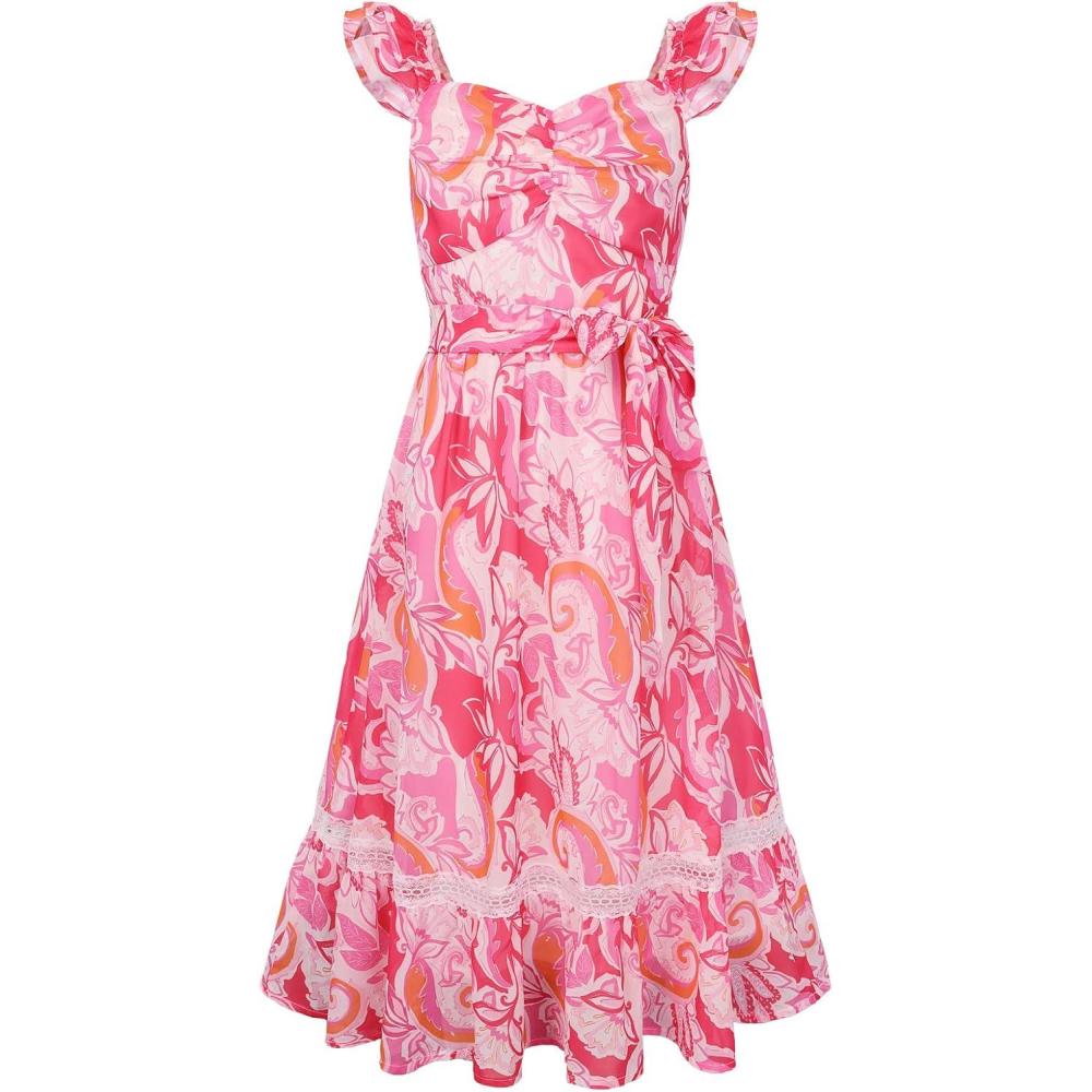 imageGRACE KARIN Girls Floral Spring Summer Dresses 714 Easter Flower Girl Maxi Dress Party Flutter Sleeve Holiday SundressOrange Floralrose Red