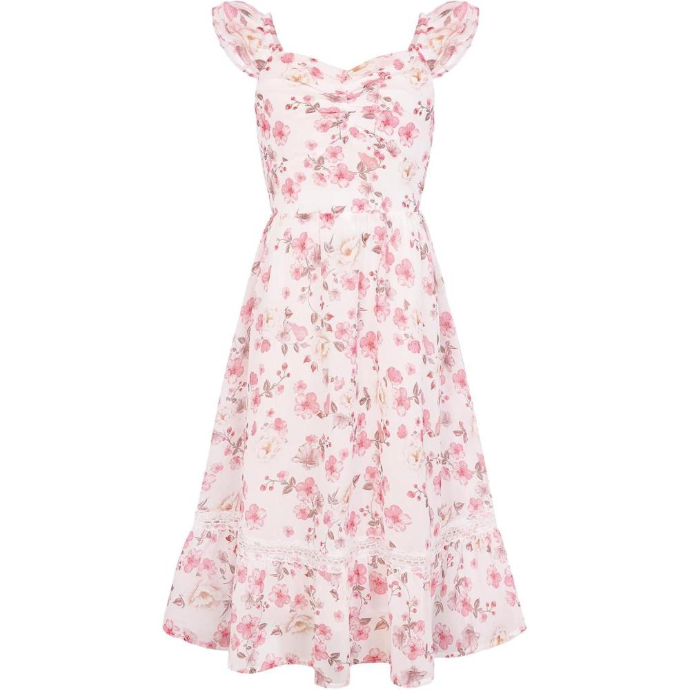 imageGRACE KARIN Girls Floral Spring Summer Dresses 714 Easter Flower Girl Maxi Dress Party Flutter Sleeve Holiday SundressPink Flower