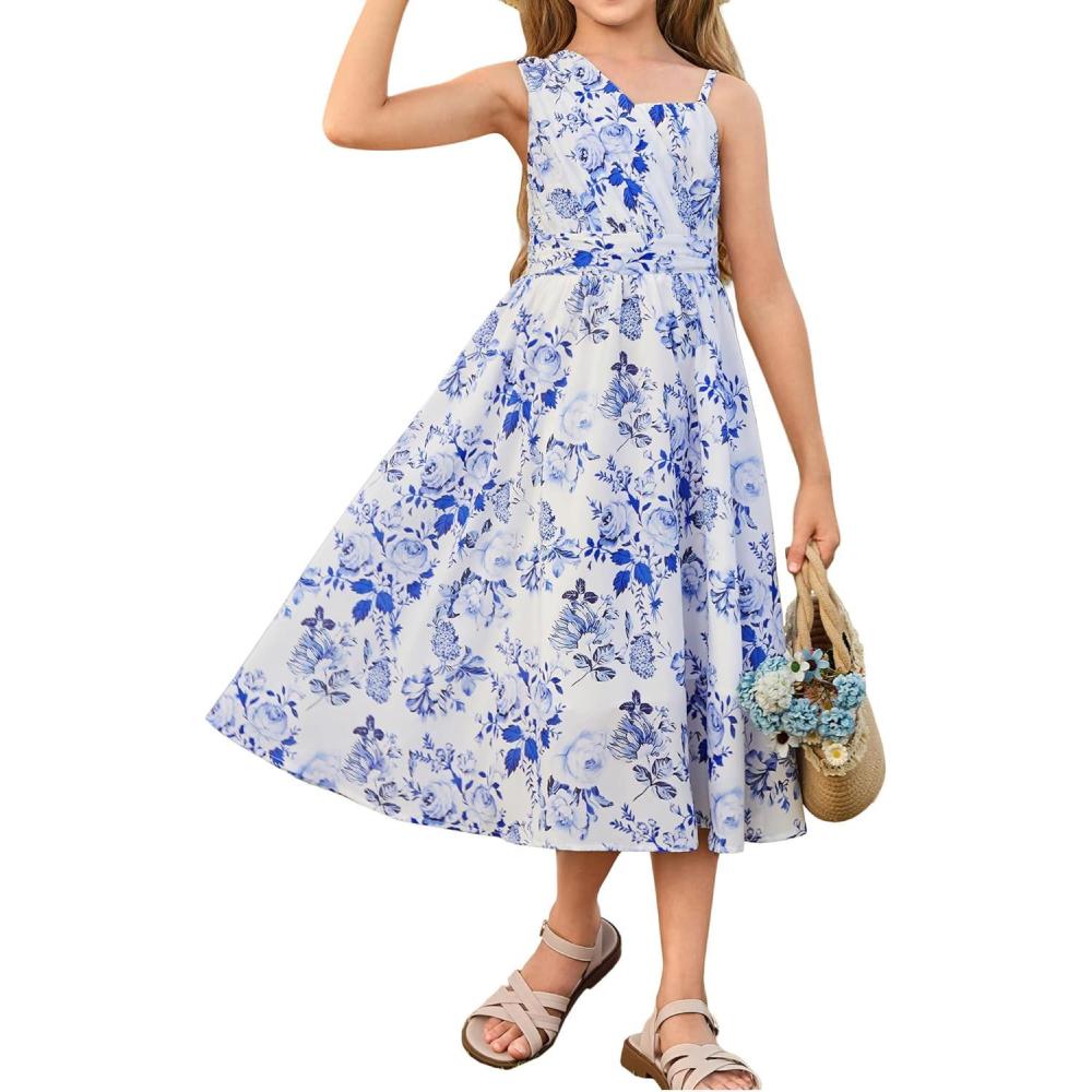 imageGRACE KARIN Girls Junior Bridesmaid Dresses Chiffon Flower Girl Dress for Party Prom Birthday Formal 614YBlue Floral