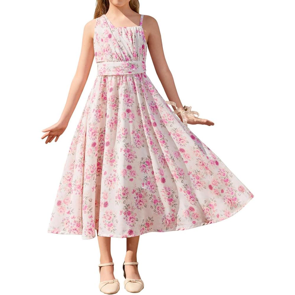 imageGRACE KARIN Girls Junior Bridesmaid Dresses Chiffon Flower Girl Dress for Party Prom Birthday Formal 614YPink Rose