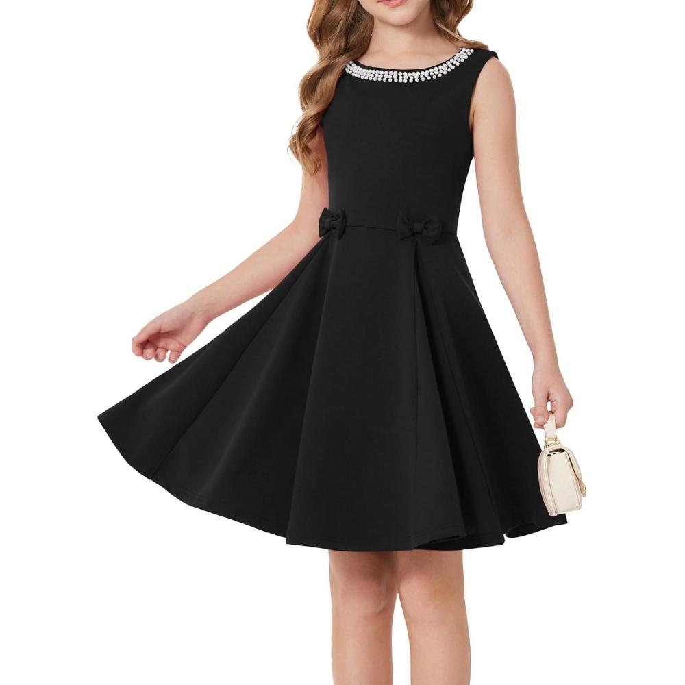 imageGRACE KARIN Girls Party Dress Summer Kids Formal Dresses Sleeveless Midi Wedding Guest DressBlack