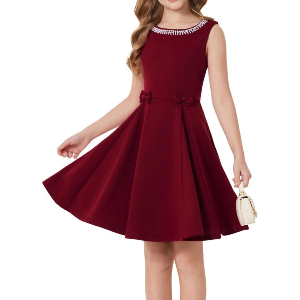 imageGRACE KARIN Girls Party Dress Summer Kids Formal Dresses Sleeveless Midi Wedding Guest DressDark Red