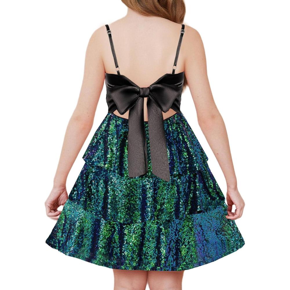 imageGRACE KARIN Girls Sequin Formal Dresses Kids Party Special Occasion Fancy Dress Tie Back 3 Layer Prom Graduation OutfitsFantasy Green
