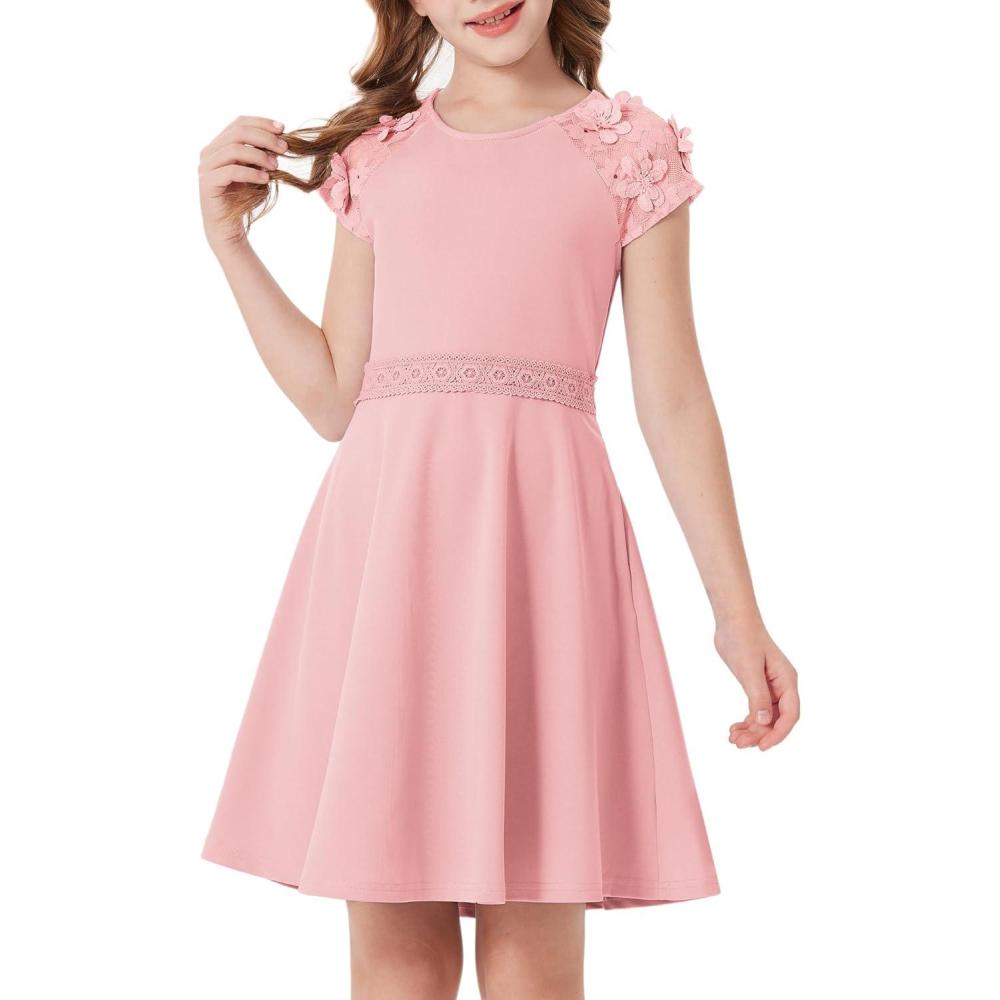 imageGRACE KARIN Girls Short Sleeve Formal Dresses Girls Spring Party Dress Girl Summer Casual Dress 613 YearsLight Pink