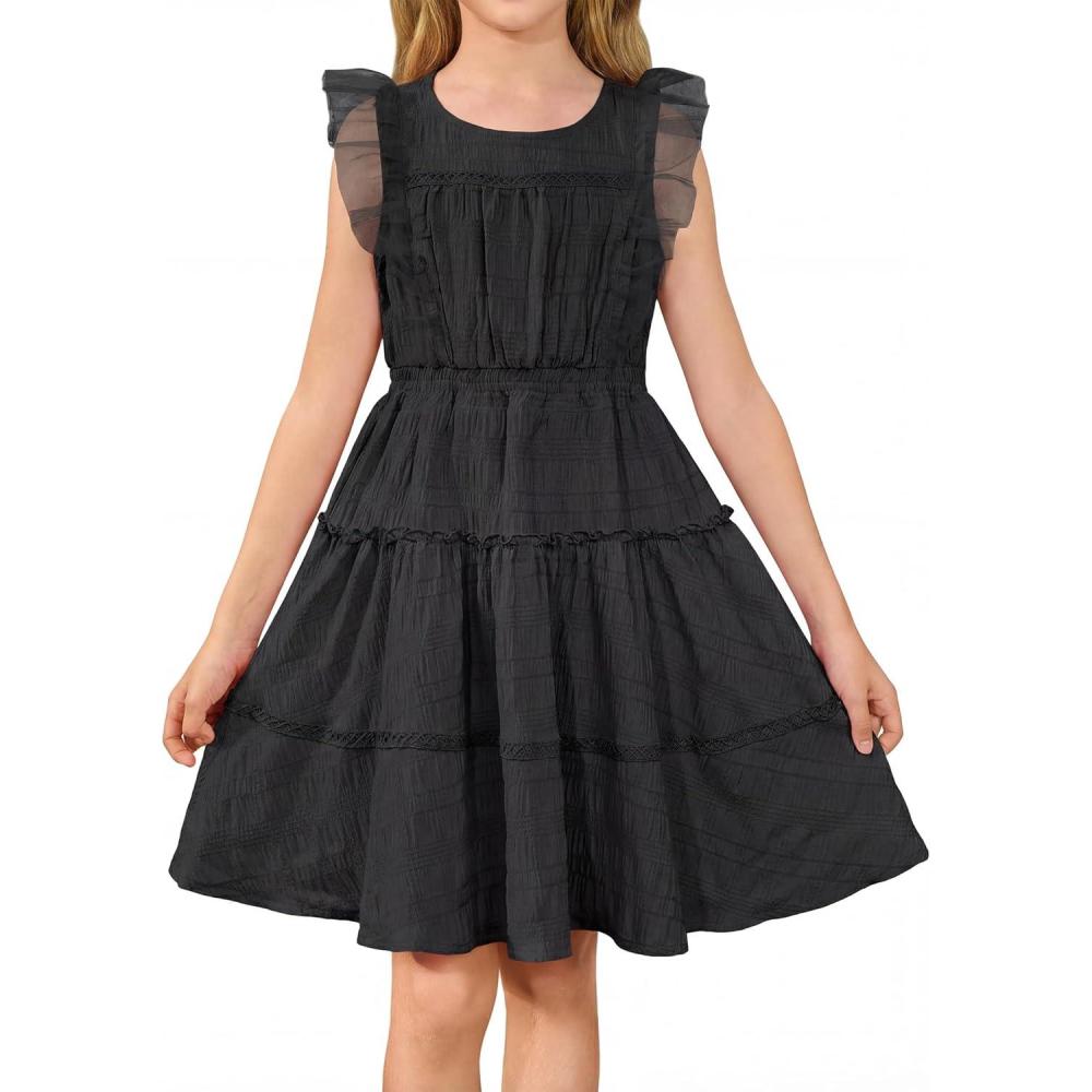 imageGRACE KARIN Girls Sleeveless Summer Dress Ruffle Tiered Easter Spring Party Dresses for Kids 613Black
