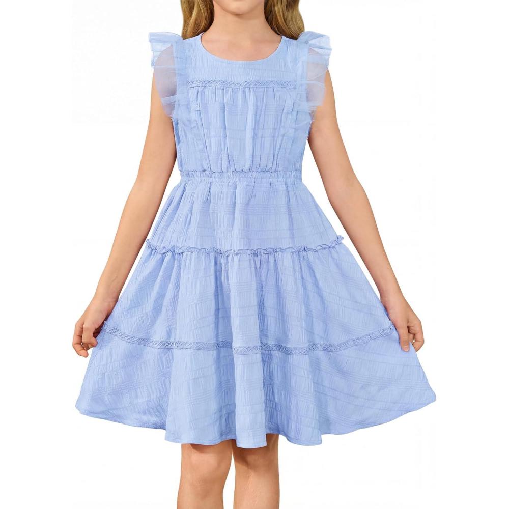 imageGRACE KARIN Girls Sleeveless Summer Dress Ruffle Tiered Easter Spring Party Dresses for Kids 613Light Blue