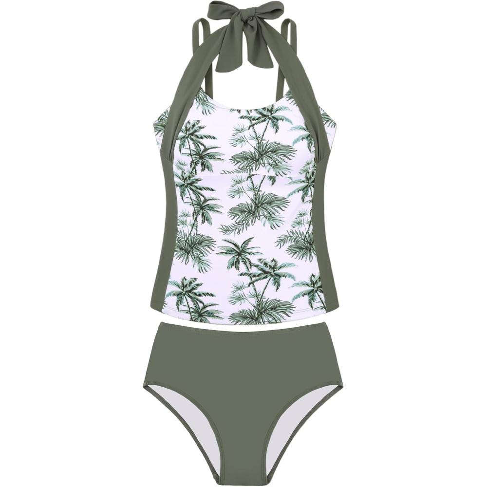 imageGRACE KARIN Girls Swimsuits for Teens 816 Two Piece Tankini Bathing Suit Teen Girl Swimming SuitsGreen
