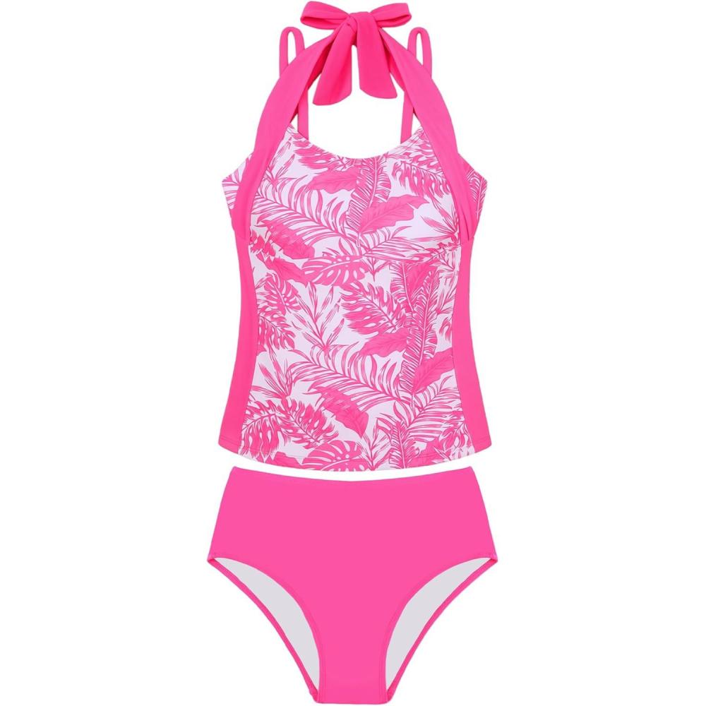 imageGRACE KARIN Girls Swimsuits for Teens 816 Two Piece Tankini Bathing Suit Teen Girl Swimming SuitsRose Red