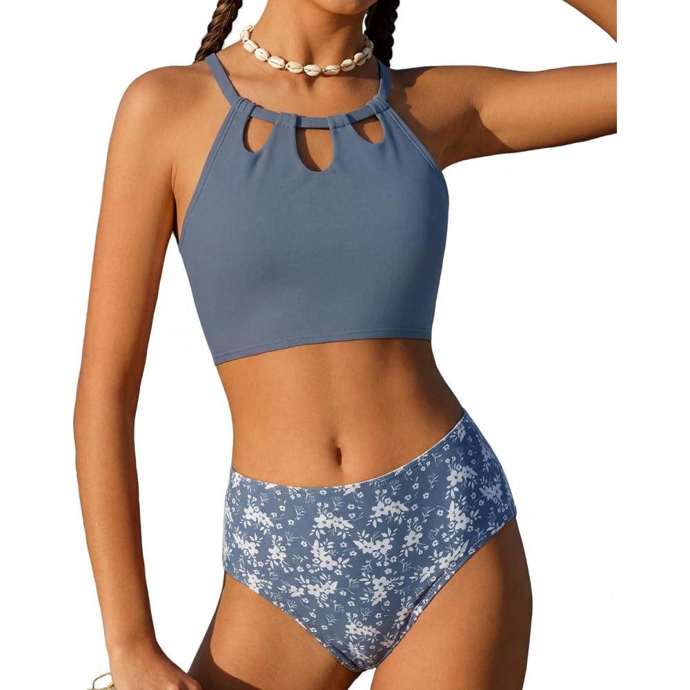 imageGRACE KARIN Teen Girls Swimsuits Two Piece Bikini Sets Bathing Suit Girl Swimwear Size 614Dusty Blue