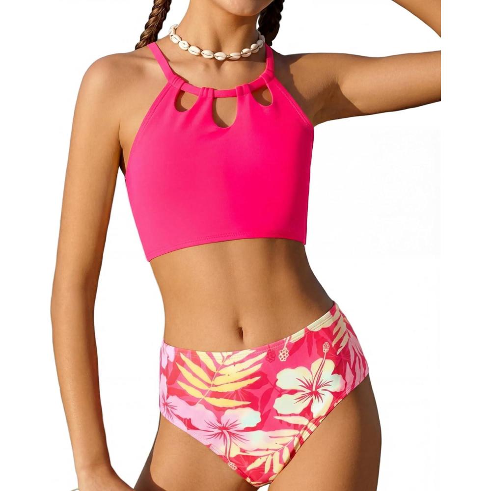 imageGRACE KARIN Teen Girls Swimsuits Two Piece Bikini Sets Bathing Suit Girl Swimwear Size 614Hot Pink