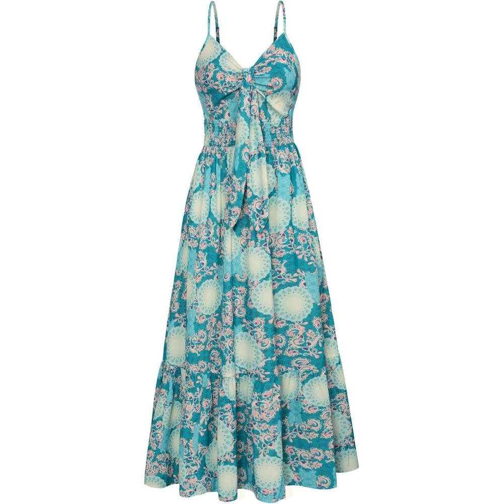 imageGRACE KARIN Womens 2026 Summer Maxi Dress Floral Tie Front Spaghetti Strap Casual Boho Beach Flowy Sundress with PocketsYellow Green Floral