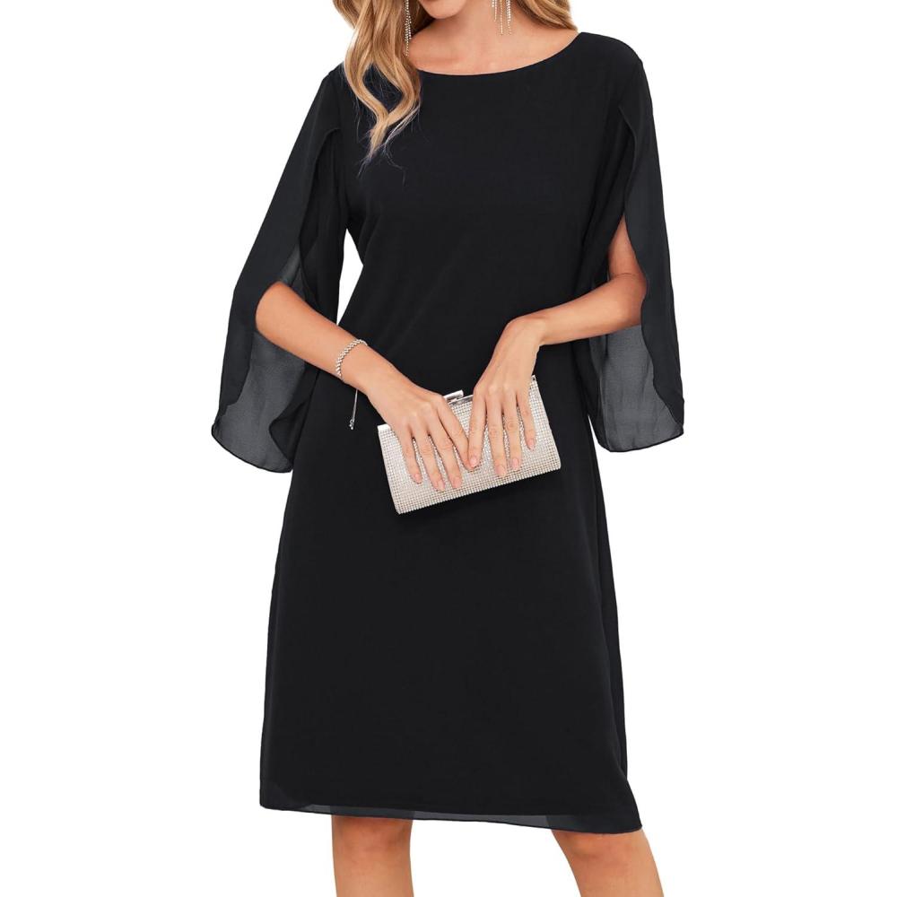 imageGRACE KARIN Womens Chiffon Dresses Flutter Sleeve Party Wedding Cocktail Dress Size 820Black