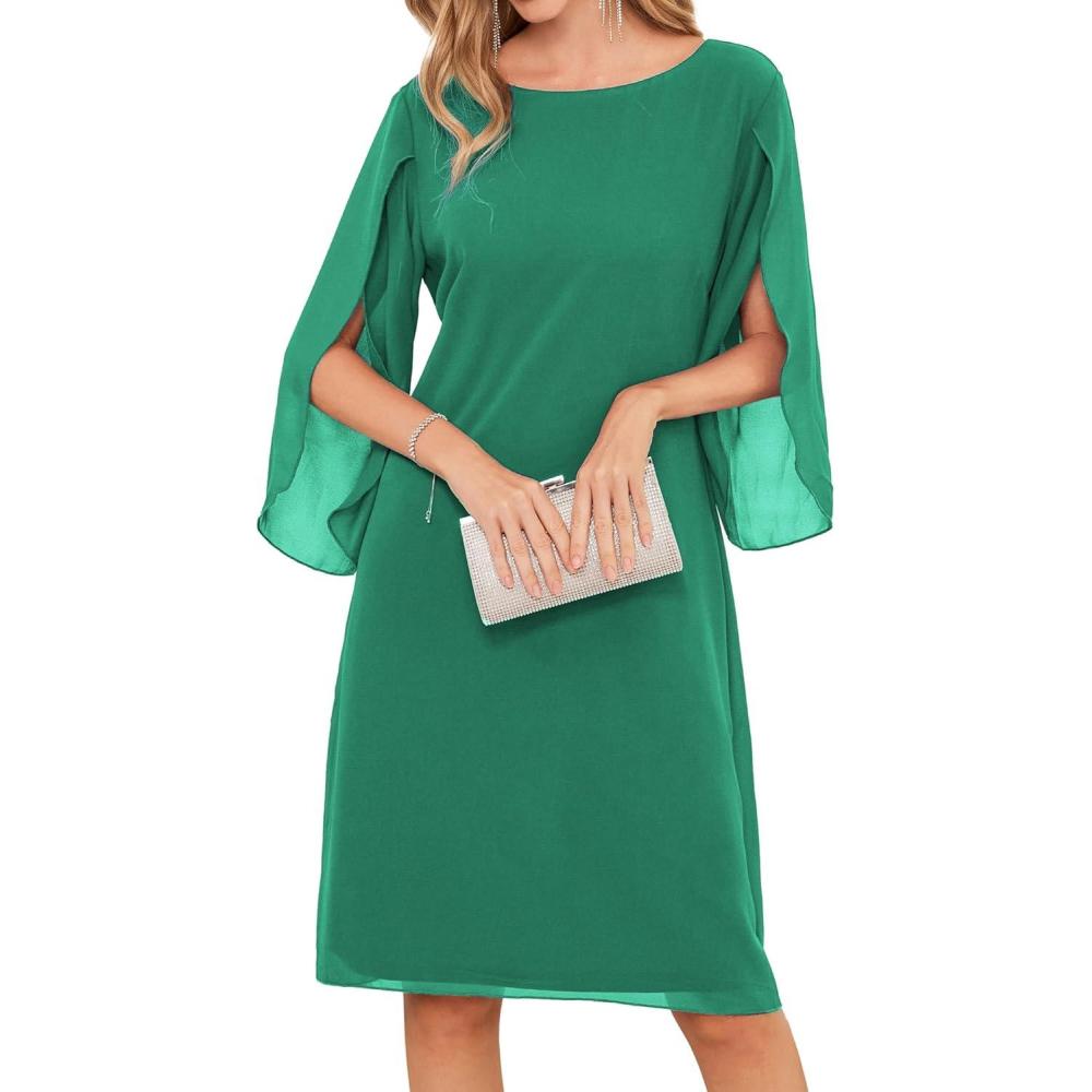 imageGRACE KARIN Womens Chiffon Dresses Flutter Sleeve Party Wedding Cocktail Dress Size 820Blue Green