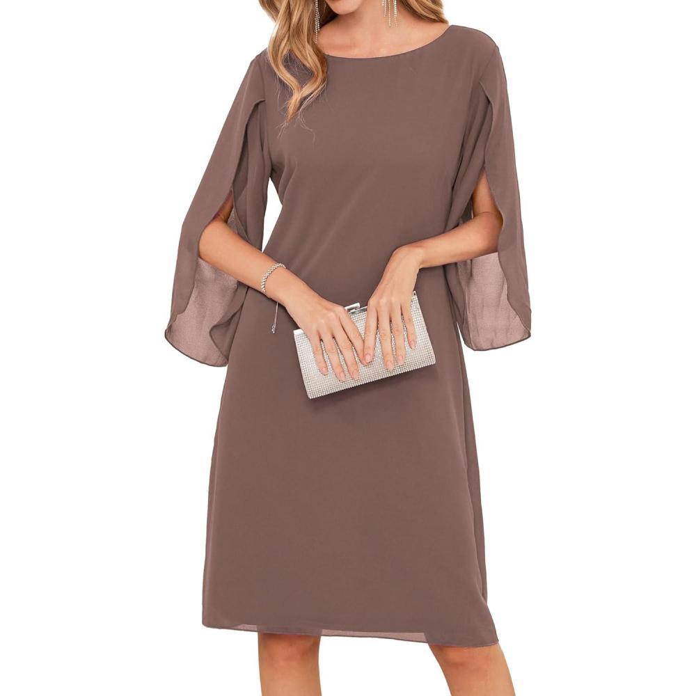 imageGRACE KARIN Womens Chiffon Dresses Flutter Sleeve Party Wedding Cocktail Dress Size 820Khaki