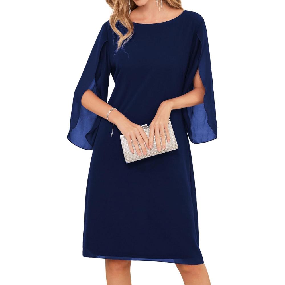 imageGRACE KARIN Womens Chiffon Dresses Flutter Sleeve Party Wedding Cocktail Dress Size 820Navy