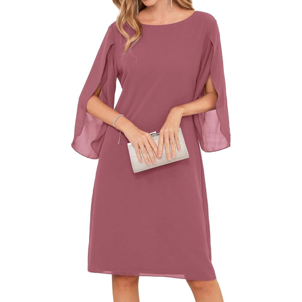 imageGRACE KARIN Womens Chiffon Dresses Flutter Sleeve Party Wedding Cocktail Dress Size 820Pink