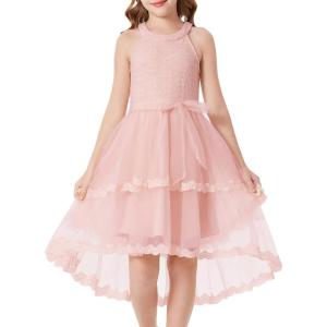 GRACE KARIN Flower Girl Dress Kids Wedding Guest Birthday Party Formal Lace Tulle Princess High Low Dresses 5-10Y(Light Pink)