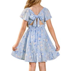 GRACE KARIN Girls Backless Floral Dress Formal Party Girls Easter Spring Dresses Girl Summer Hawaiian Dress(Floral on Blue)
