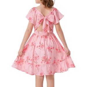 GRACE KARIN Girls Backless Floral Dress Formal Party Girls Easter Spring Dresses Girl Summer Hawaiian Dress(Floral on Pink)