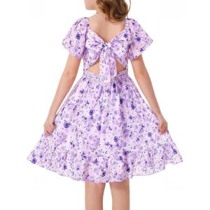 GRACE KARIN Girls Backless Floral Dress Formal Party Girls Easter Spring Dresses Girl Summer Hawaiian Dress(Purple Floral)