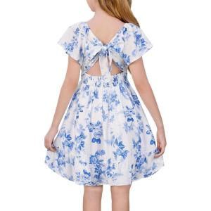 GRACE KARIN Girls Backless Floral Dress Formal Party Girls Easter Spring Dresses Girl Summer Hawaiian Dress(White Blue Floral)