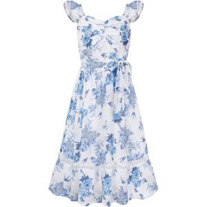 GRACE KARIN Girls Floral Spring Summer Dresses 7-14 Easter Flower Girl Maxi Dress Party, Flutter Sleeve Holiday Sundress(Blue Floral)