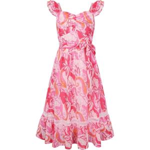 GRACE KARIN Girls Floral Spring Summer Dresses 7-14 Easter Flower Girl Maxi Dress Party, Flutter Sleeve Holiday Sundress(Orange Floral-rose Red)
