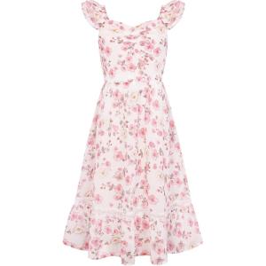 GRACE KARIN Girls Floral Spring Summer Dresses 7-14 Easter Flower Girl Maxi Dress Party, Flutter Sleeve Holiday Sundress(Pink Flower)
