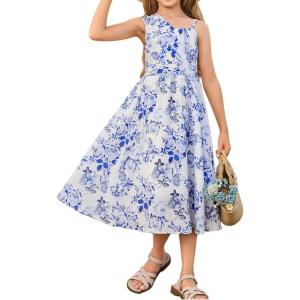 GRACE KARIN Girls Junior Bridesmaid Dresses, Chiffon Flower Girl Dress for Party Prom Birthday Formal 6-14Y(Blue Floral)