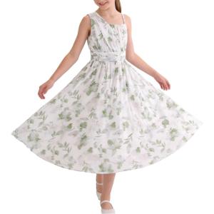 GRACE KARIN Girls Junior Bridesmaid Dresses, Chiffon Flower Girl Dress for Party Prom Birthday Formal 6-14Y(Green Floral)