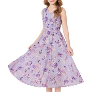 GRACE KARIN Girls Junior Bridesmaid Dresses, Chiffon Flower Girl Dress for Party Prom Birthday Formal 6-14Y(Purple Floral)