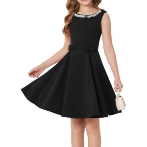 GRACE KARIN Girls Party Dress Summer Kids Formal Dresses Sleeveless Midi Wedding Guest Dress(Black)