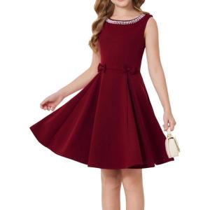 GRACE KARIN Girls Party Dress Summer Kids Formal Dresses Sleeveless Midi Wedding Guest Dress(Dark Red)