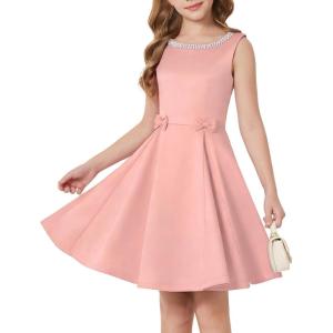 GRACE KARIN Girls Party Dress Summer Kids Formal Dresses Sleeveless Midi Wedding Guest Dress(Pink)