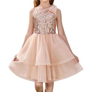 GRACE KARIN Girls Party Sequin Formal Dress 7-14Y Birthday Dance Graduation Sparkly Pageant Dresses Wedding Flower Girl Dress(Rose Gold)