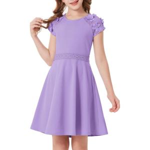 GRACE KARIN Girls’ Short Sleeve Formal Dresses Girls Spring Party Dress Girl Summer Casual Dress 6-13 Years(Lavender)
