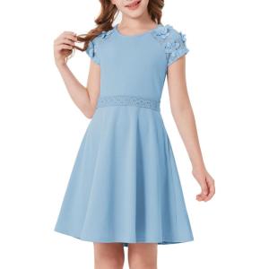 GRACE KARIN Girls’ Short Sleeve Formal Dresses Girls Spring Party Dress Girl Summer Casual Dress 6-13 Years(Light Blue)