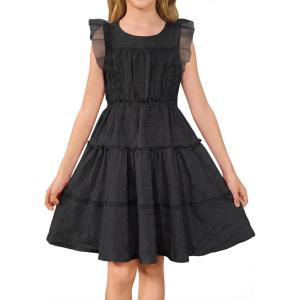 GRACE KARIN Girls Sleeveless Summer Dress, Ruffle Tiered Easter Spring Party Dresses for Kids 6-13(Black)