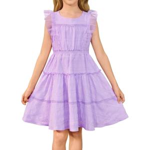 GRACE KARIN Girls Sleeveless Summer Dress, Ruffle Tiered Easter Spring Party Dresses for Kids 6-13(Lilac)