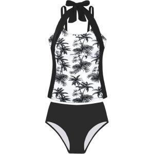 GRACE KARIN Girls Swimsuits for Teens 8-16 Two Piece Tankini Bathing Suit Teen Girl Swimming Suits(Black)