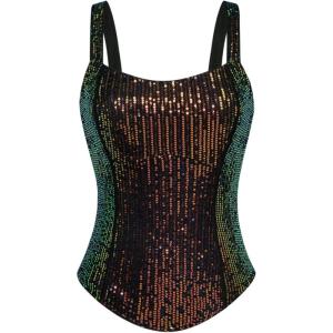 GRACE KARIN Sequin Tank Tops for Women Bustier Corset Top Sparkle Sexy Slim Camisole Sleeveless Party(Dazzling Black)